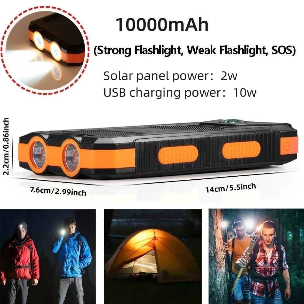 Outdoor Solar Powered Flashlight Power Bank, Multifunctional Waterproof Solar Battery, Large Capacity Camping Light, Portable Outdoor Light for Hiking, Camping, Climbing