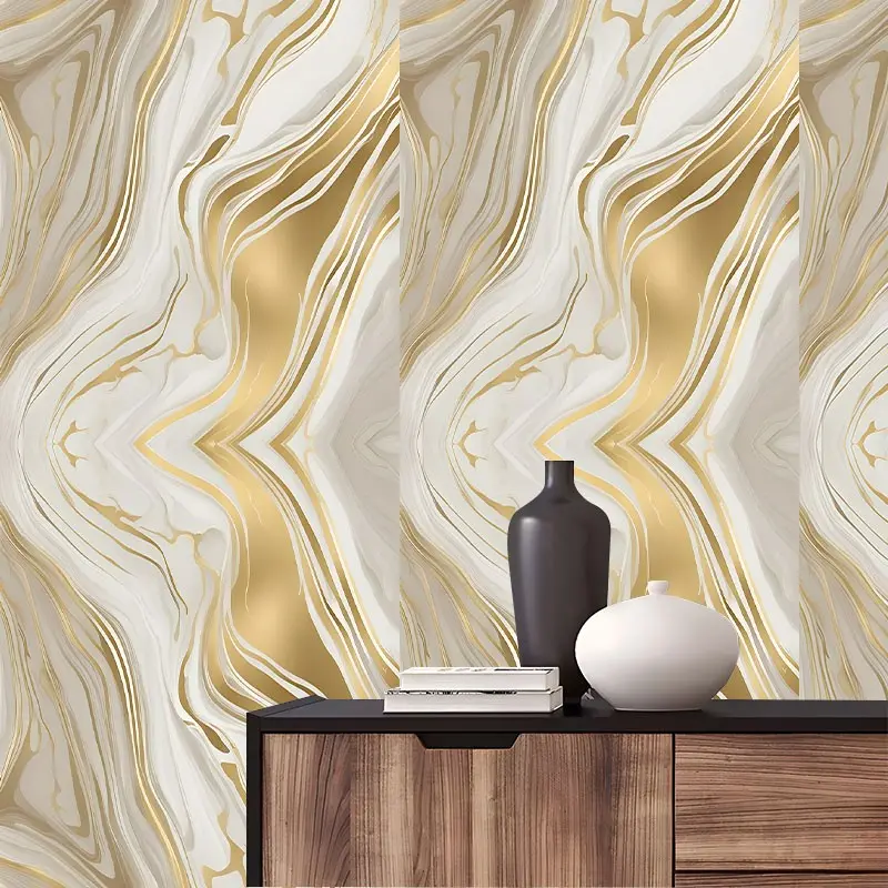 Elegant White Gold Marble Peel And Stick Wallpaper Designs,Abstract Aesthetic Design,Resistant Easy To Clean,Self Adhesive Removable & No Residue,Reusable Durable Home Decoration,Suitable For Bedroom,Living Room,Cabinet All Indoor Decor Surfaces