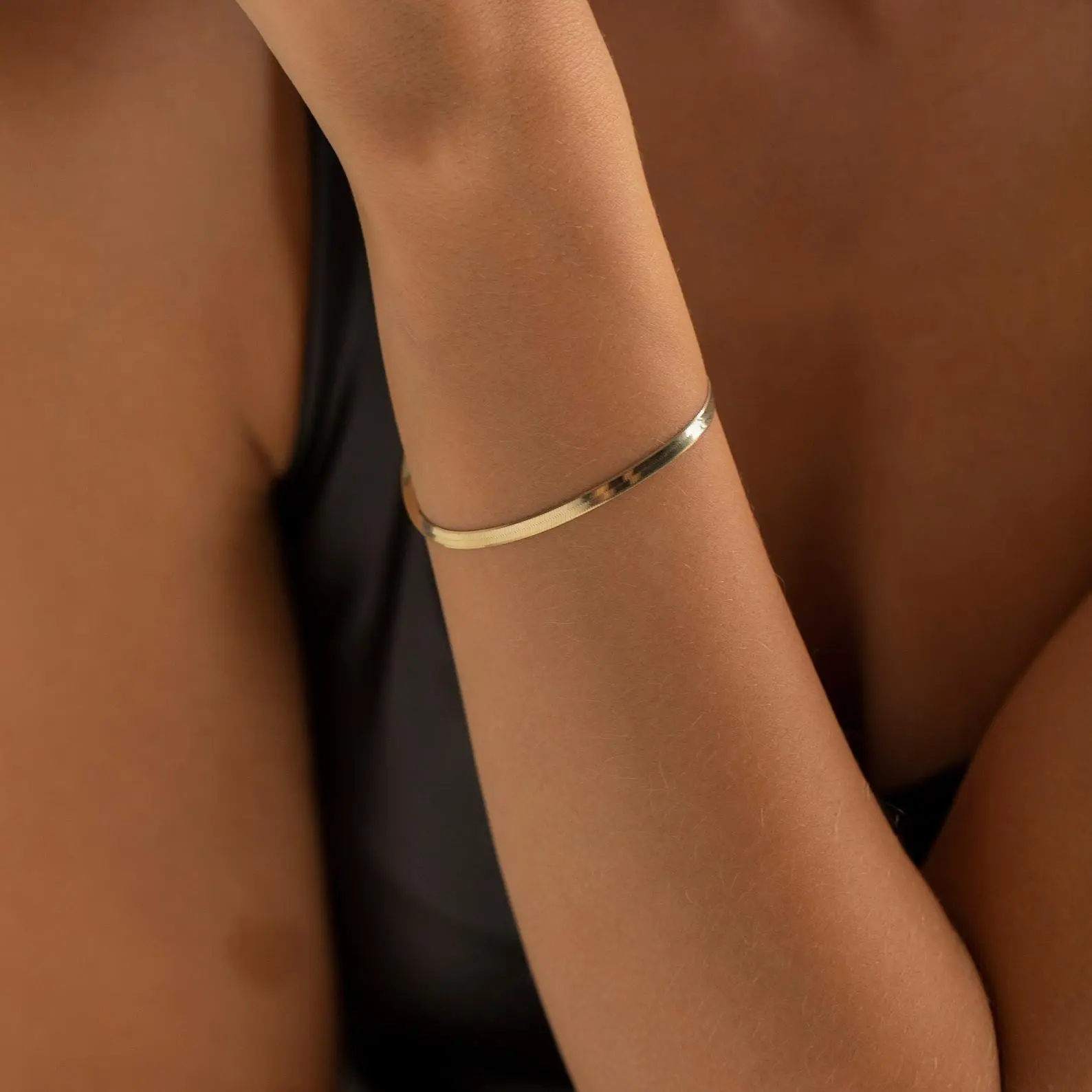 14K Gold Herringbone Chain Bracelet, Snake Chain Bracelet | Simple Gold Bracelet, 925 Silver Snake Chain Bracelet | Thin Gold Bracelet Women