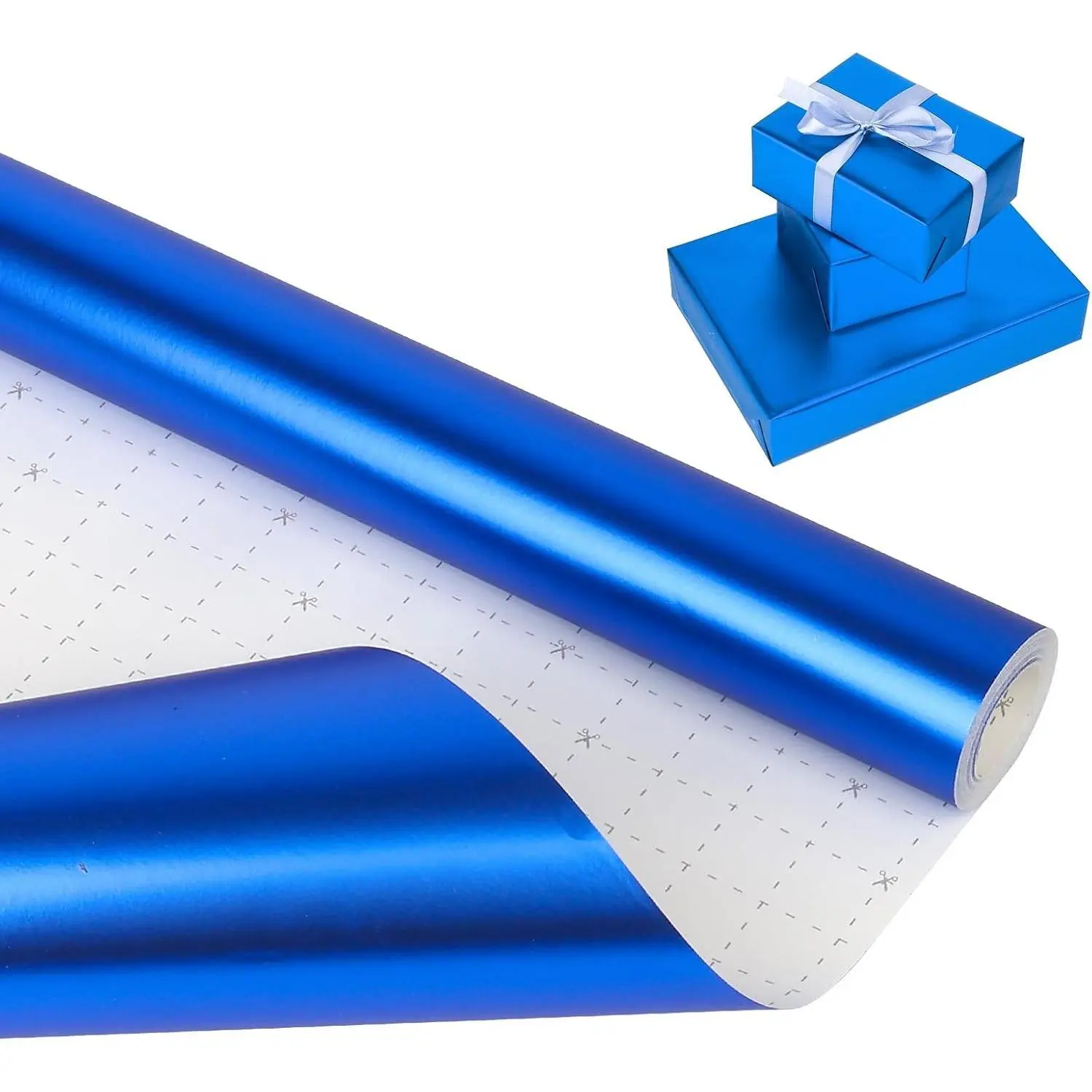 Metallic Blue Matte Solid Color Wrapping Paper (Roll Form) - Mini Size 17x394 in (33ft) for Birthday, Wedding, DIY Bouquet