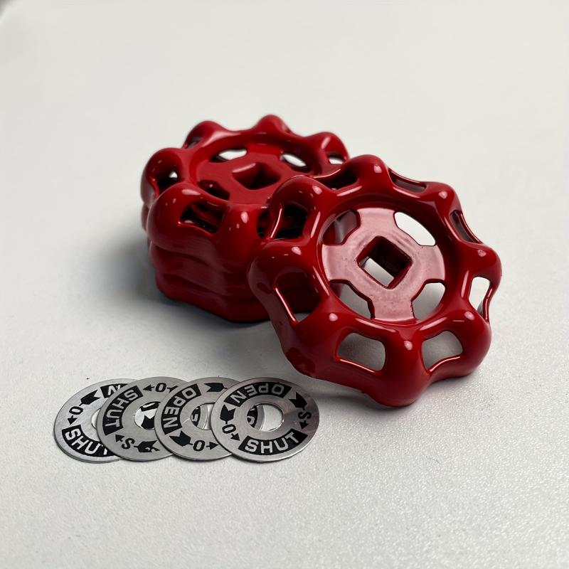 4pcs Red Iron Faucet Handles, Durable Metal Outdoor Valve Knobs, Handwheel for Globe & PPR PE Valves, No Assembly Required, Water Pipe Rod Handle Replacement