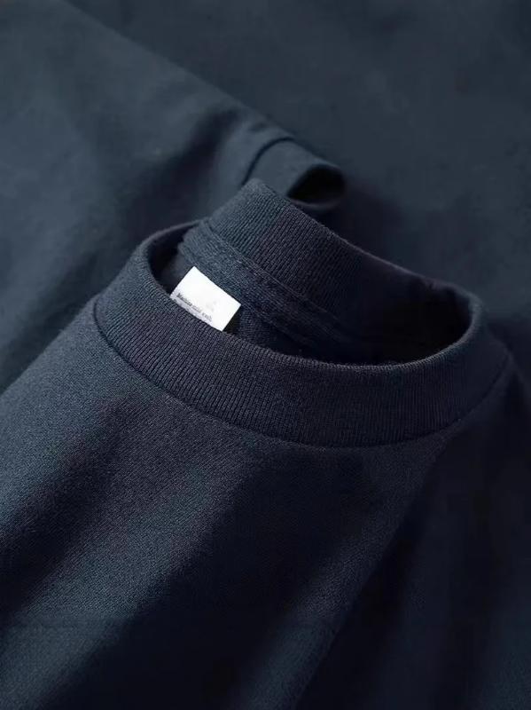 Kyn Apparel High-quality Navy Blue 400g Heavy Solid Color Round Neck Short-sleeved Small Shoulder Loose Casual Bottoming Shirt Men T-Shirts