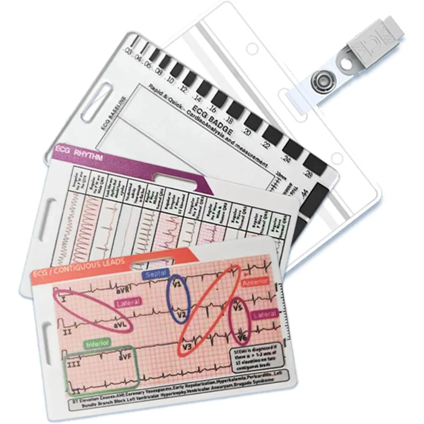 3 count EKG Rhythm Interpretation Card,Pocket Sized EKG Cheat Code,Portable Reference Card – Rapid Interpretation Guide ,Sided, Horizontal & Vertical Layout,Nurse Gifts, Assistant Badge