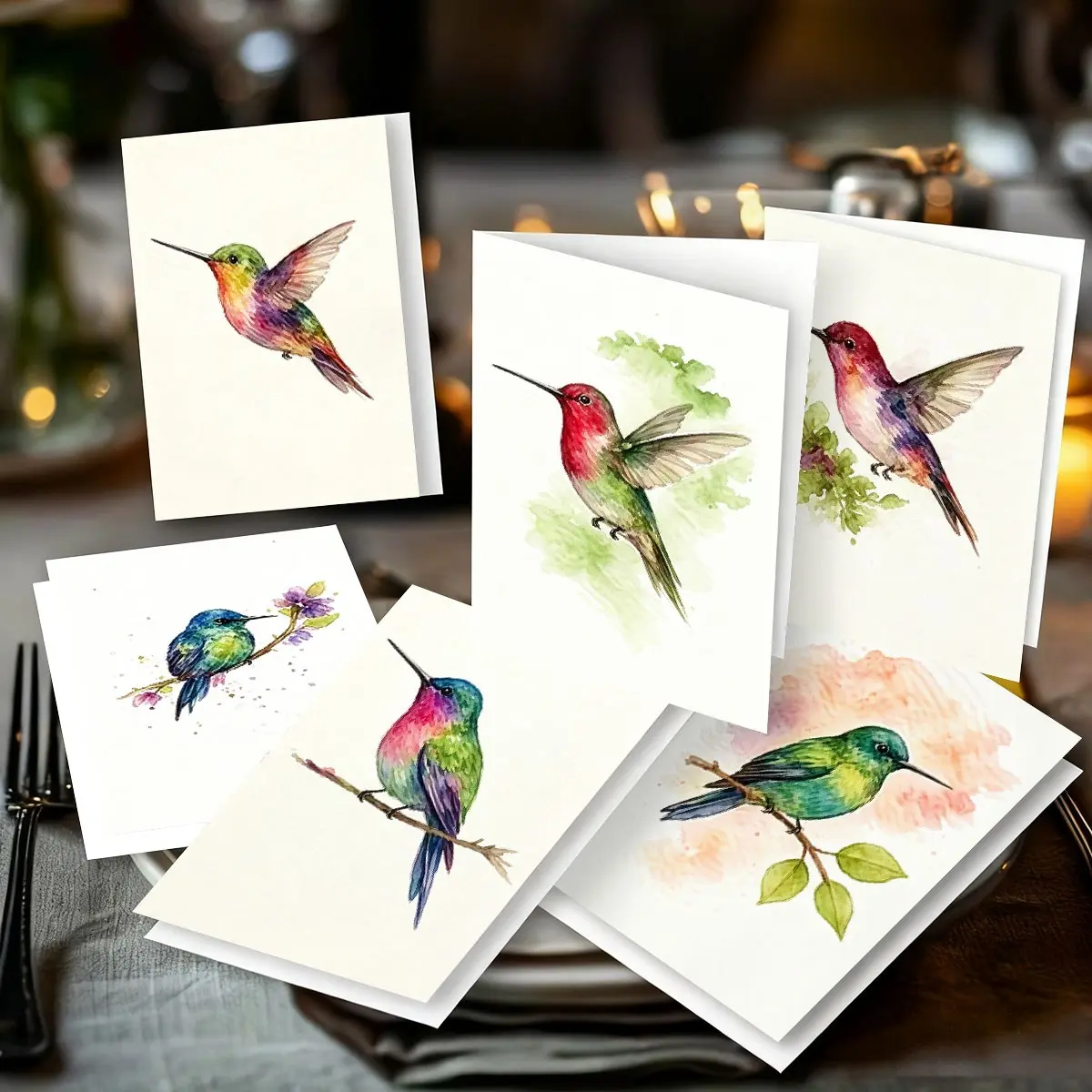 Watercolor Hummingbird Greeting Cards Set, 12pcs/6pcs with Envelopes, Perfect for Nature Lovers, Birthday, Anniversary Gifts