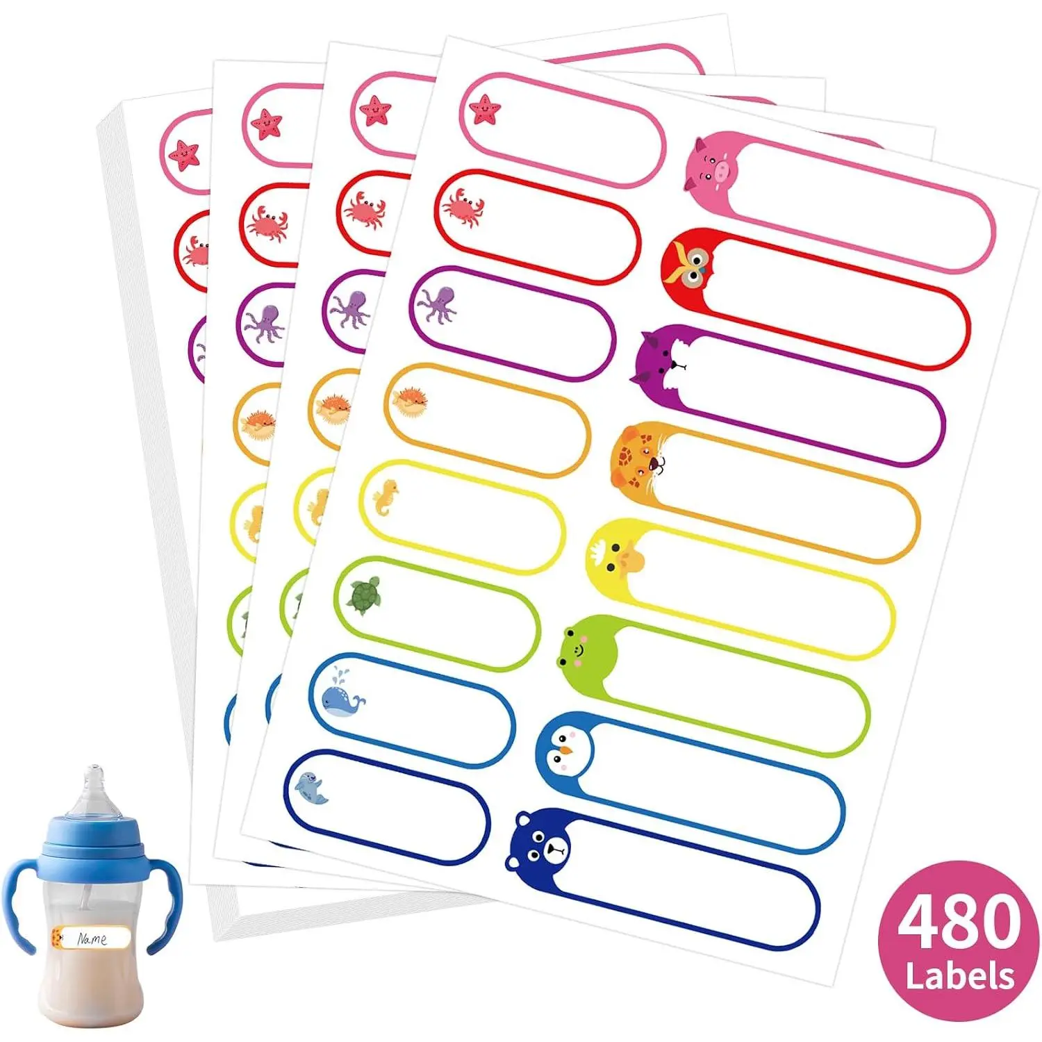 480 count Labels for  Stuff ,   Name Label, Washable Bottle Labels,  Self-Adhesive Tag Stickers for School Essentials, Self-Laminating Write-