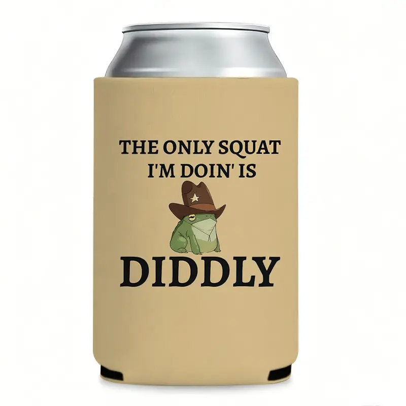 "The Only Squat I'm Doin' Is Diddly" Insulated Can Cooler Koozie with Thermo Coolers – Funny Koozies for Party & BBQ, 12 oz Can Koozie, Funny Gifts for Gym Jokers, Lazy Dads, Summer Cookouts, Drinkware Accessories
