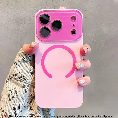 Macaron color minimalist girl's large window instantly changes to 17 magnetic all inclusive lens with frosted texture suitable for iPhone 18 17, 17Air 16 Pro Max 15, 14Plus 13, 12 Pro Max compatible with Magsafe wireless charging Protective phone case