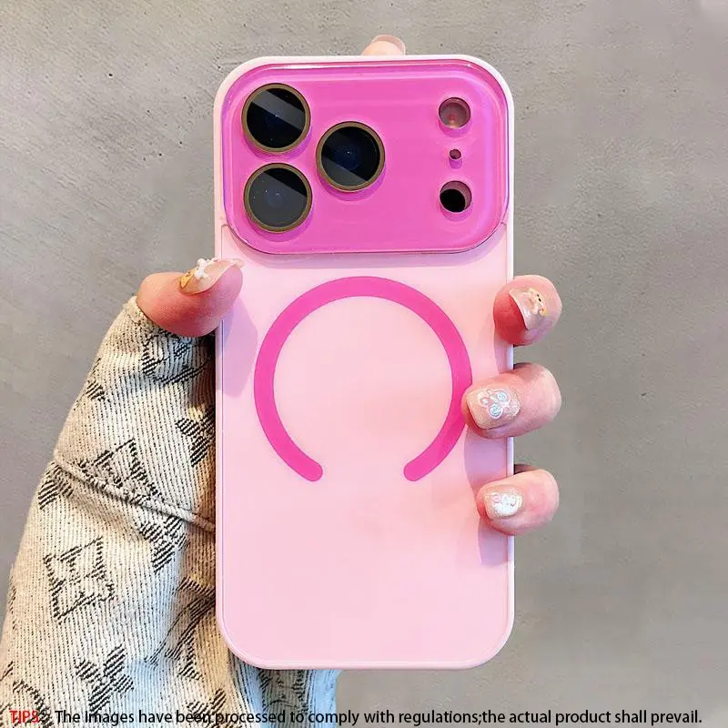 Macaron color minimalist girl's large window instantly changes to 17 magnetic all inclusive lens with frosted texture suitable for iPhone 18 17, 17Air 16 Pro Max 15, 14Plus 13, 12 Pro Max compatible with Magsafe wireless charging phone case