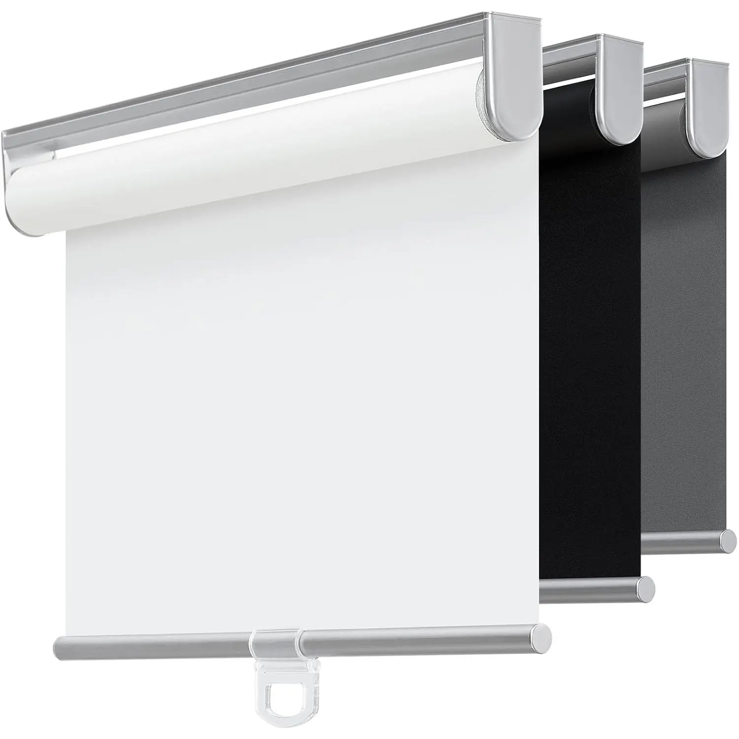 Cordless 100% Blackout Roller Shades for Windows UV Protection Pull Down Blinds Thermal Insulated Room Darkening Thermal Insulated Fabric for Home Office Bedroom (24" W x 72" H, White)