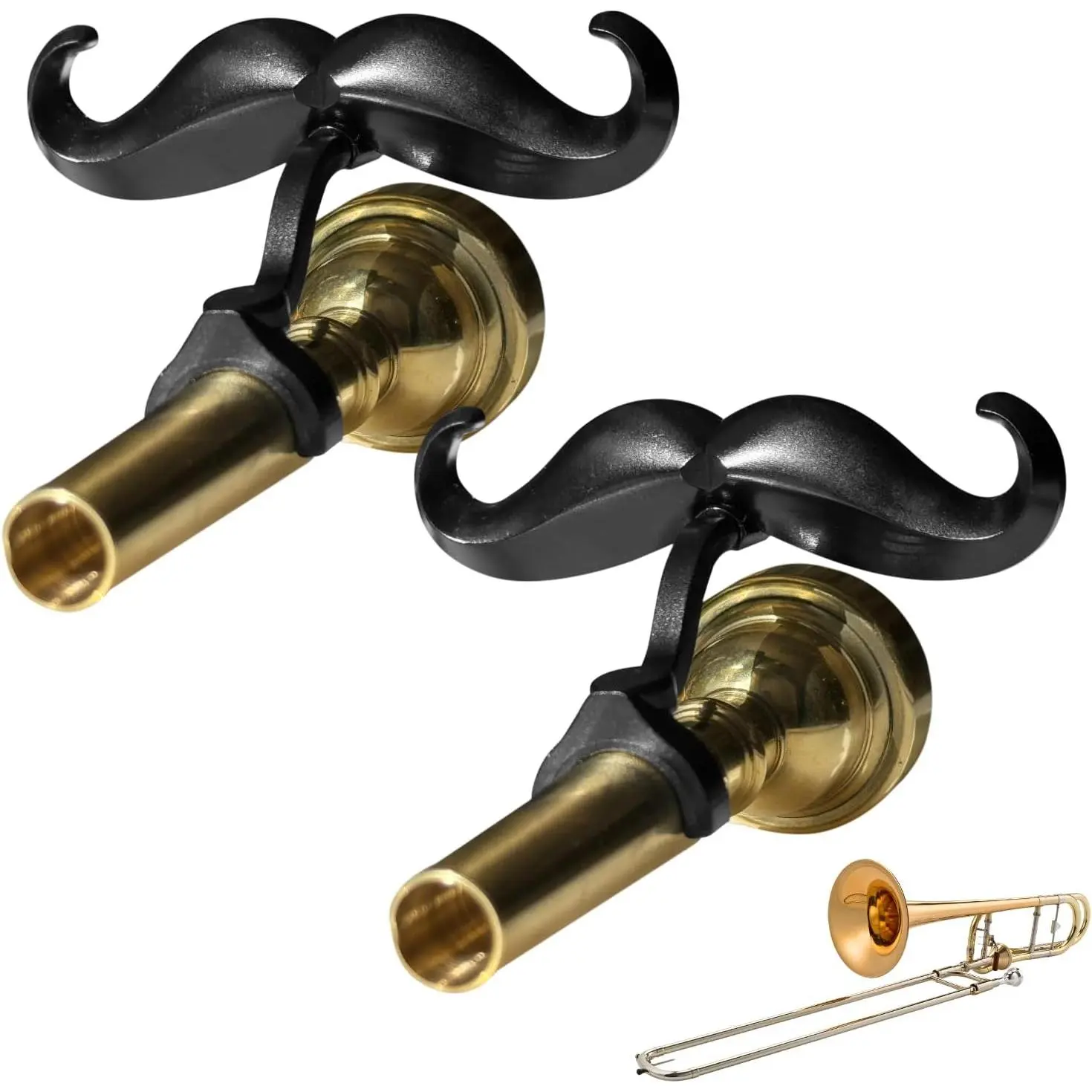 [2 Pack] Clip- Mustache For Trombones & Euphoniums - Includes Protective Case - Fits  Large Shank Mouthpieces -  Accessory For Young Musicians - Mouthpiece Not Included