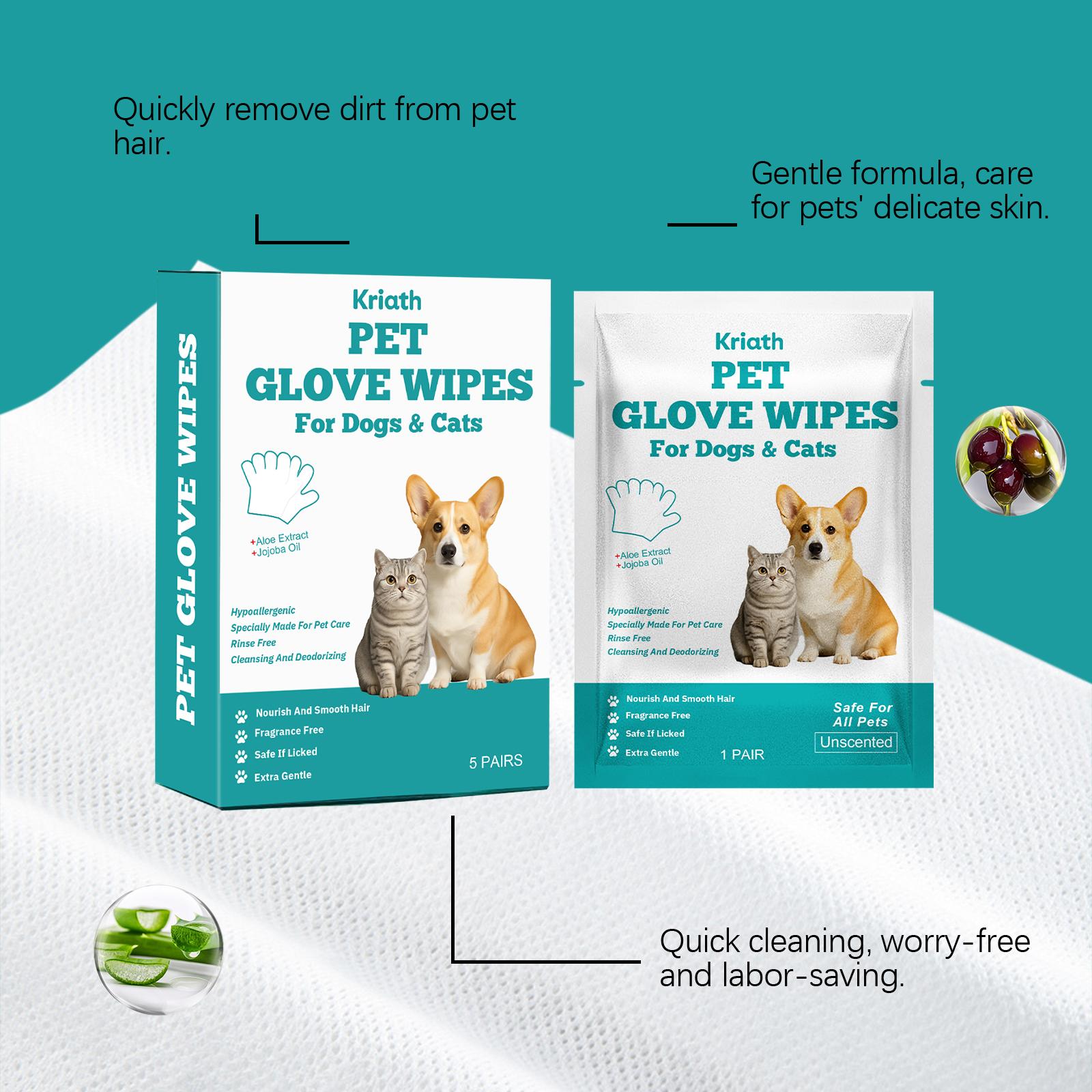 Kriath Pet Cleaning Gloves For Dogs And Cats, No Need For Bathing, Hair And Skin Cleaning, Dirt Care Gloves