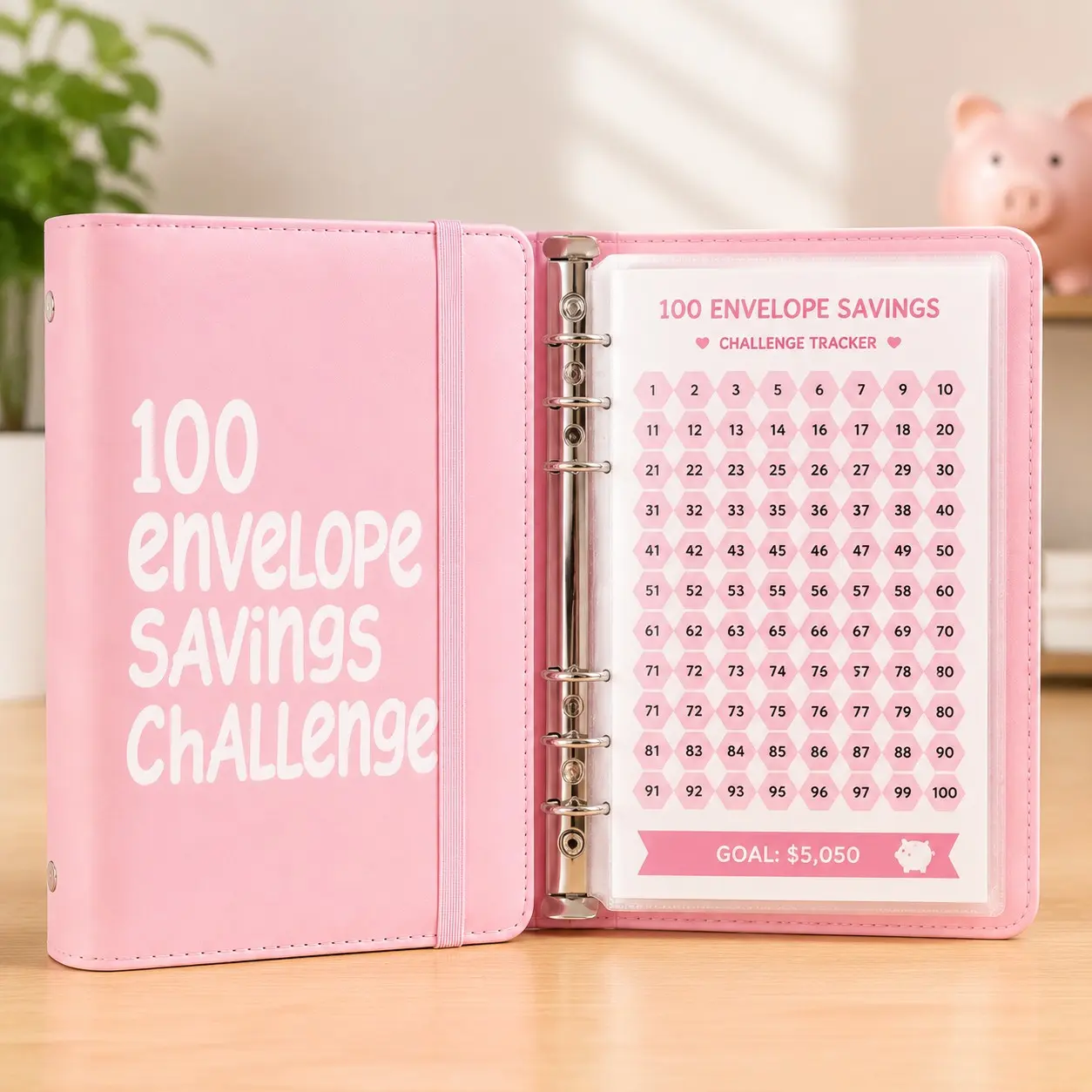 PU Leather Simple Style 100 Envelope Savings Challenge Book, Family Student Travel Budget Planner, Cash Storage Notebook