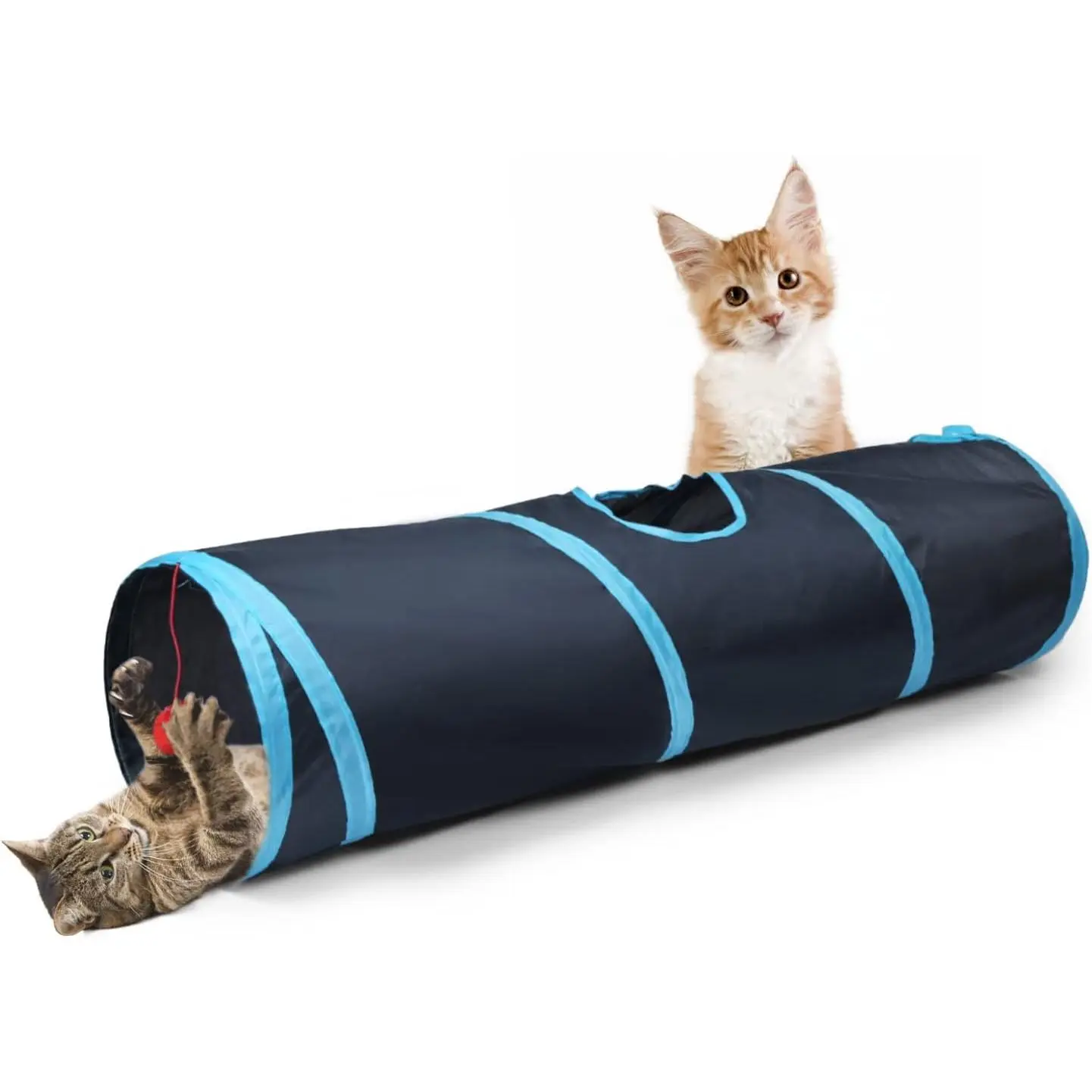 Tunnel, 2-Way Collapsible Play Tunnel, Interactive  Maze for Small , Suitable for Kittens, Puppies, Rabbits, Ferrets, Blue & Black