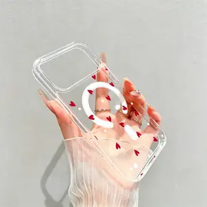 Magnetic Phone Case for iPhone 17 16  Pro Max Plus 15 14 13 12 11 , Pro Max  Hearts in Whiteness  Printed Acrylic Hard Back Soft Silicone Edge Water-resistant Smartphone Cover