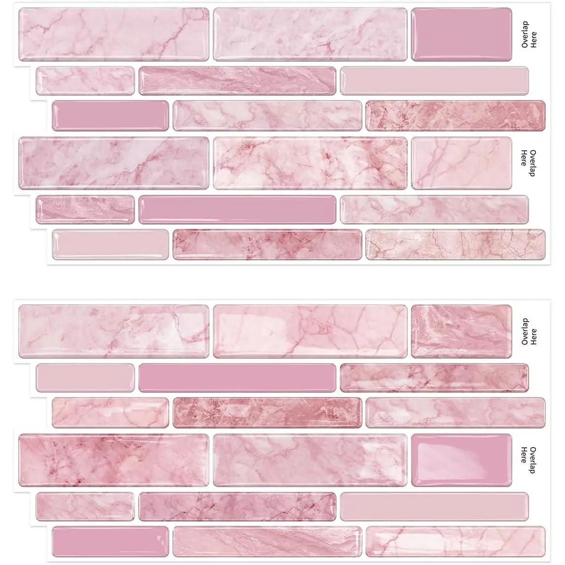 9.69x4.72inchx10Pcs Marble Subway 3D Self Wall Tile Sticker, Peel and Stick Waterproof Backsplash Stick on Tile Decal for Wall, Pink