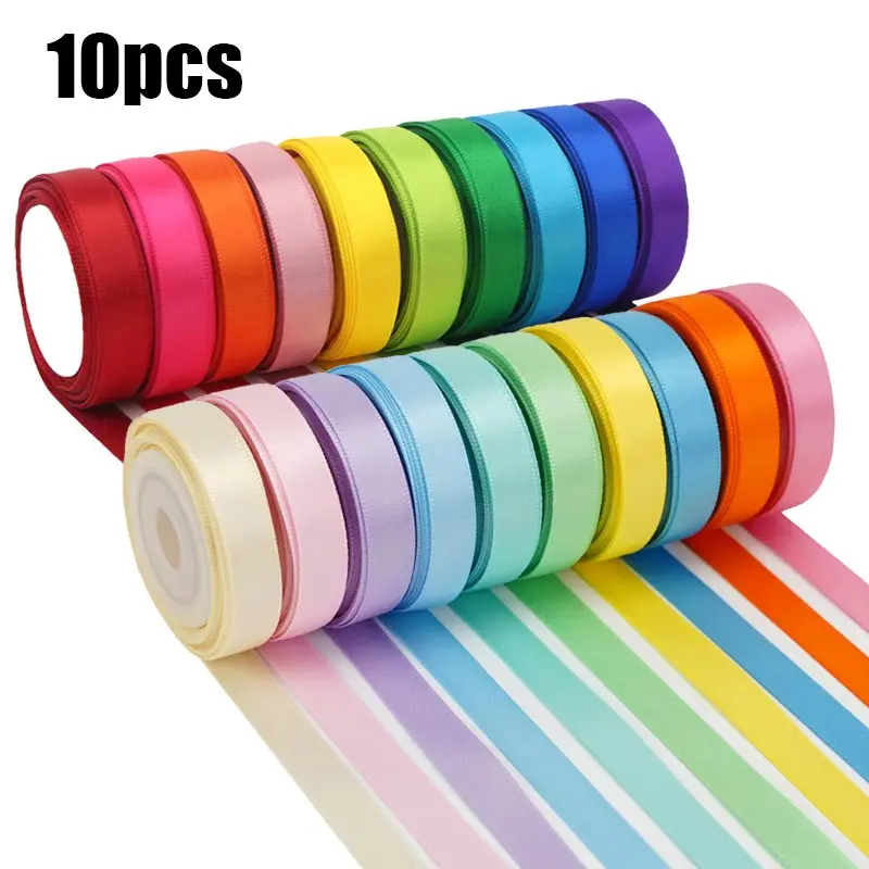 10pcs Rainbow Ribbon Assortment, 3/8 Inch X 220 Yards, Ideal for Crafts, Gift Wrapping, Party Decor, DIY Hair Accessories, Party Bag Fillers