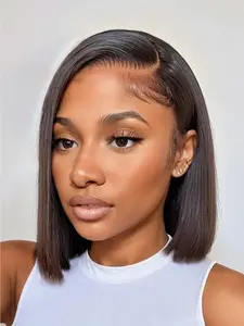 Real Human Hair Short Bob Wig Human Hair 13x4x1 HD Lace Front Wigs for Women 180% Density 100% Brazilian Virgin Straight Bob Human Hair Wig T Part Glueless Pre Plucked Natural Black Color
