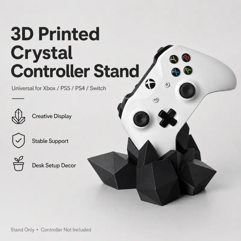 3D Printed Crystal Game Controller Stand, Universal for Xbox Ps5 Ps4 Switch Pro, Desktop Organizer, Creative Gift, No Handle Included