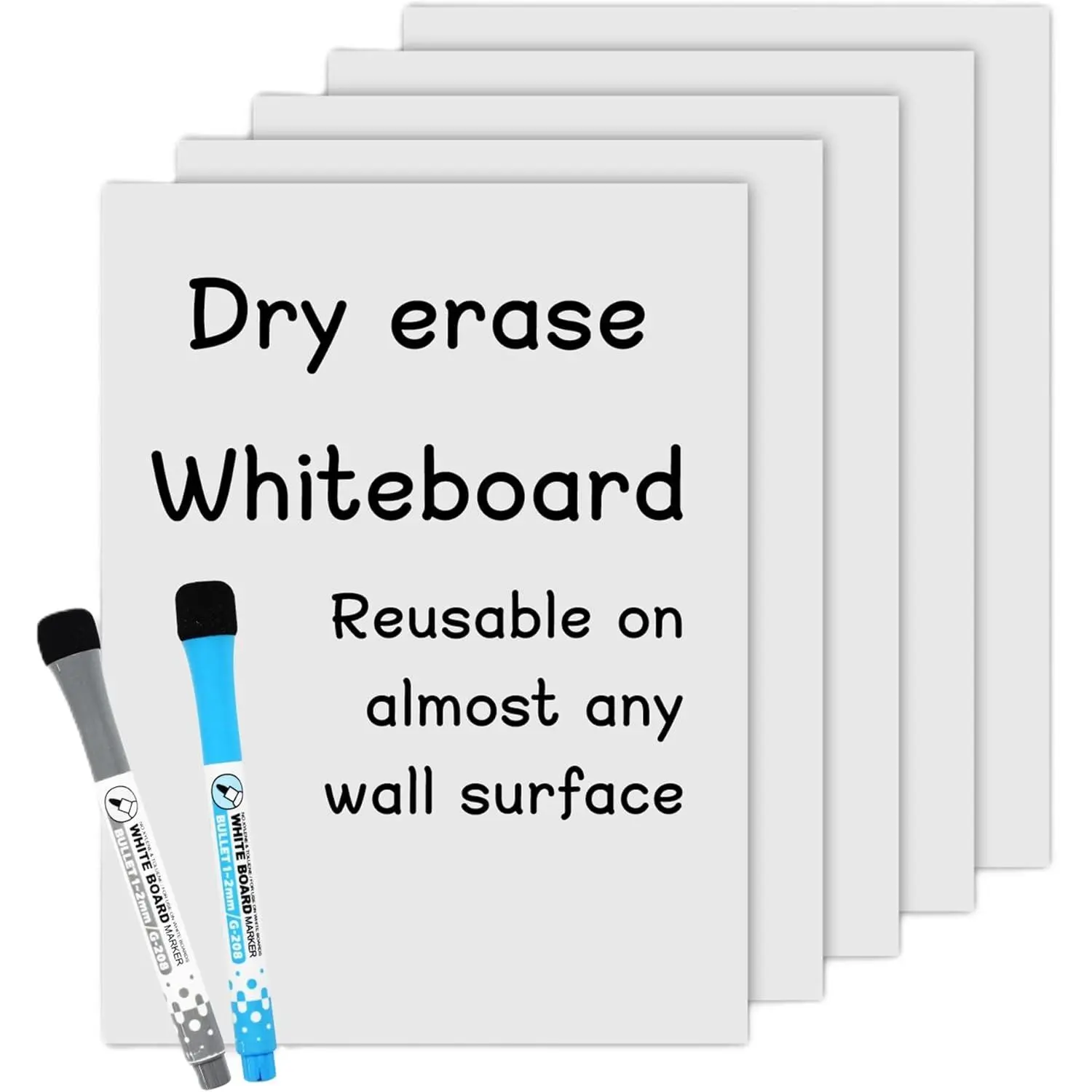 Self Stick Dry Erase Sheets, Dry Erase White Boards 9 x 12 Inch 5 Pack and 2 Markers