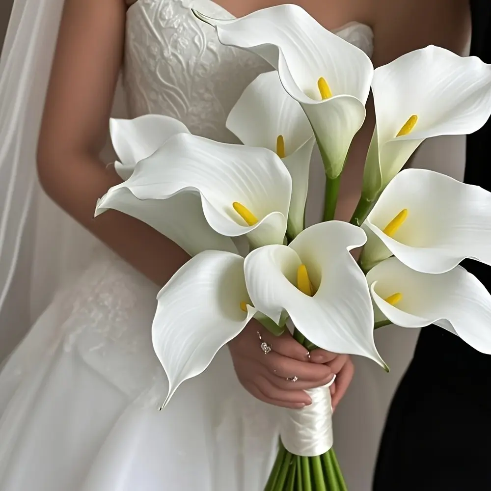 Set of 9 artificial calla lilies, perfect for weddings, home, and office decor. Ideal for Mother’s Day and spring arrangements. Floral decorations suitable for homes, outdoor spaces, living rooms, wedding decor, Valentine’s Day, and Mother’s Day centerpie