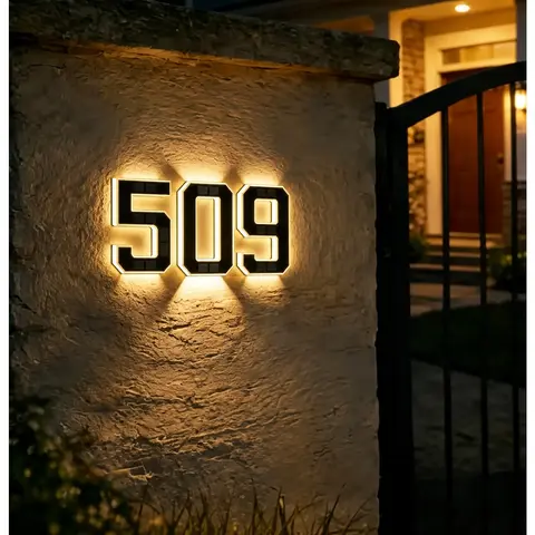 Solar-Powered Illuminated Outdoor Address Signs - IP54 Waterproof Auto On/Off LED House Numbers Plaque, 9/6.7/4.7in Modern Farmhouse Home Decor, DIY Personalized Exterior Door Addressing Accessory