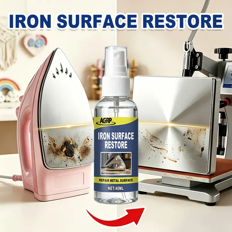 Iron Restorer Spray - Quickly Removes Burn Marks from Iron Soleplate, Fast Acting No Scratch, Gentle Formula. Improves Iron Glide Enhances Ironing Efficiency. Safe for Home & Travel Irons