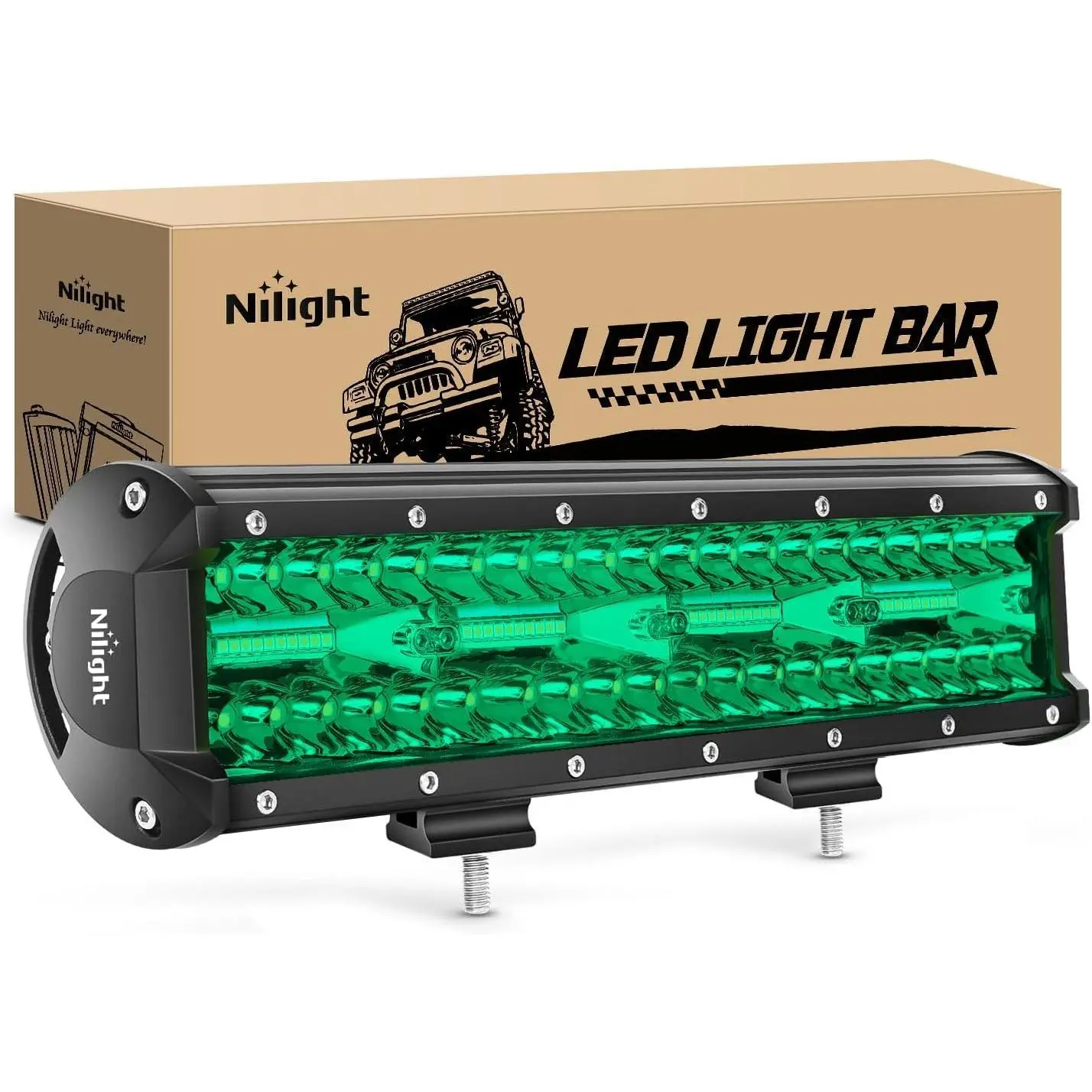 Nilight 12-Inch 240W Green Triple Row Spot-Flood Combo LED Light Bar, Aluminum Alloy Driving Light for 4x4, UTV, Pick-Up, Van, Motorcycles, Boats, Forklift, Outdoor Activities Cooling & Night Fishing Safety, Long-Distance Illum