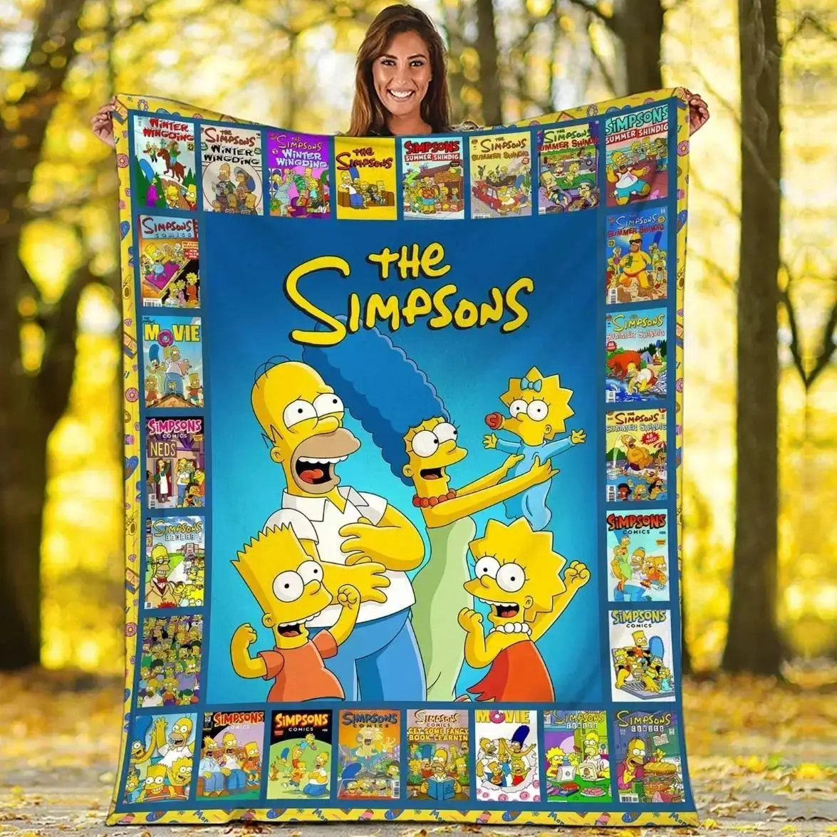 The Simpsons Christmas Flannel Throw Blanket, Funny Retro Cartoon Plush Soft Blanket for Bed Couch, Xmas Holiday Room Decor, White Elephant Birthday Surprise Gift For Cartoon Movie Fans