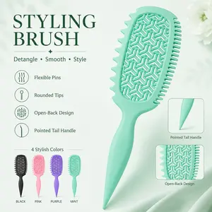 💜 Purple Pointed Tail Curly Hair Brush, Multifunction Styling Comb With Flexible Pins, Side Comb Teeth, Open Back Design, Easy Parting & Sectioning Tool For Curly Wavy Hair, Daily Hair Styling Accessory 💜