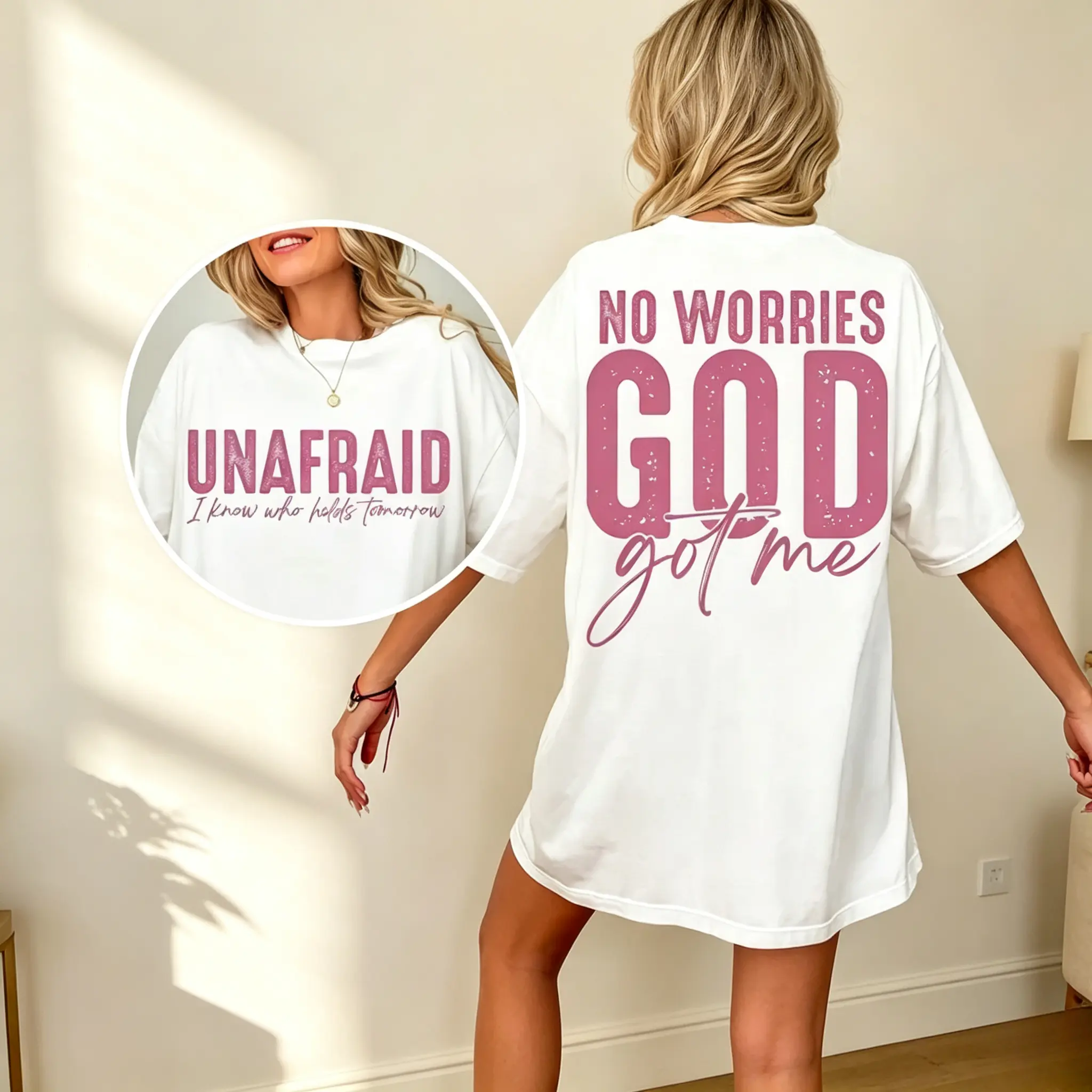 Women's Christian Cotton T-Shirt |   Unafraid No Worries God Got Me Inspirational Faith Tee