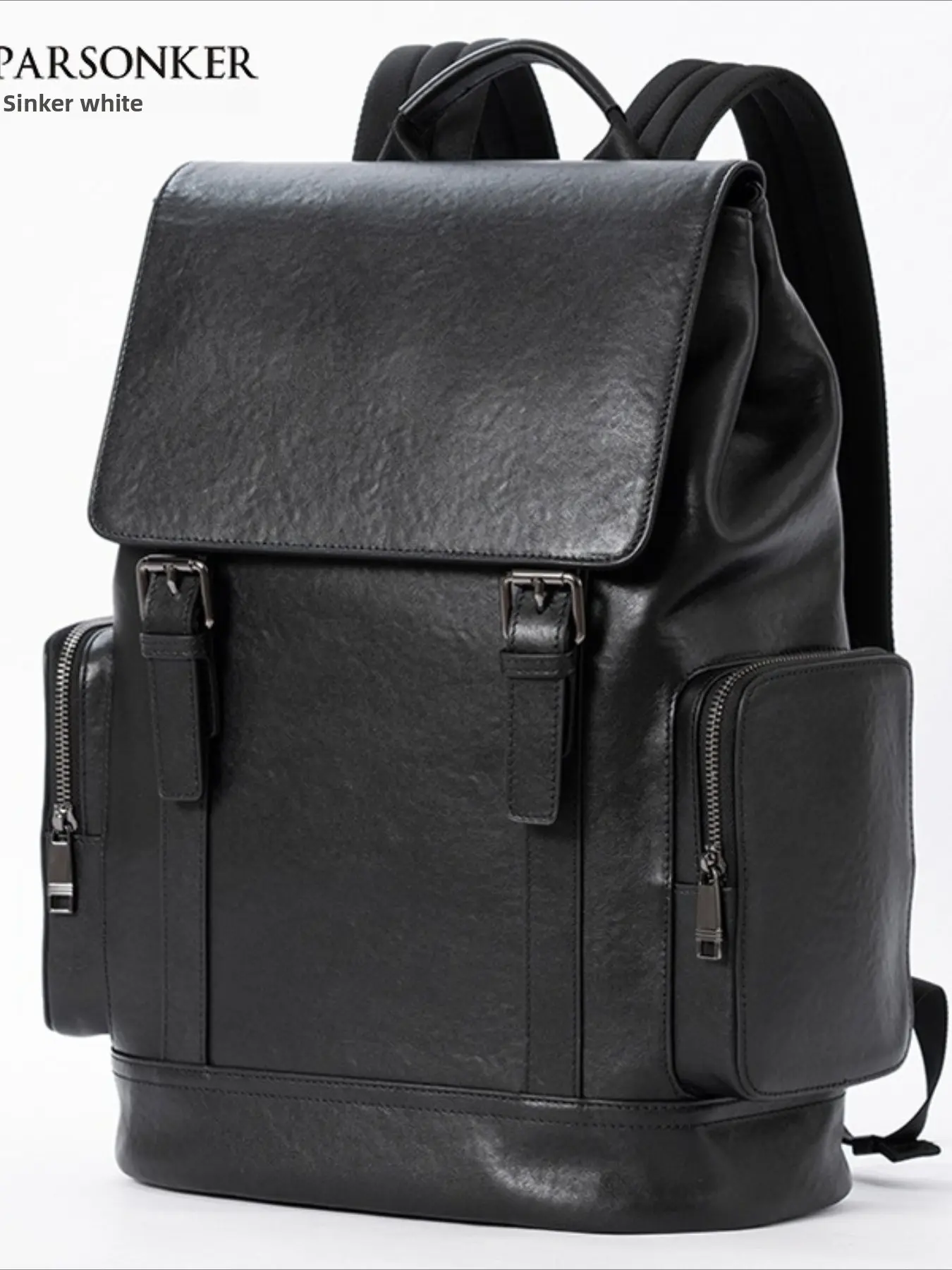 Men's leather backpack, simple commuter computer backpack, vegetable tanned cowhide large-capacity flip backpack, styling bag, Cowhide Backpacks