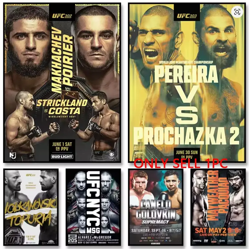 1PC frameless UFC championship title battle poster printed classic boxing and combat canvas art wall art picture, Unframed Wall Art, suitable for gym and home decoration (27 styles available)