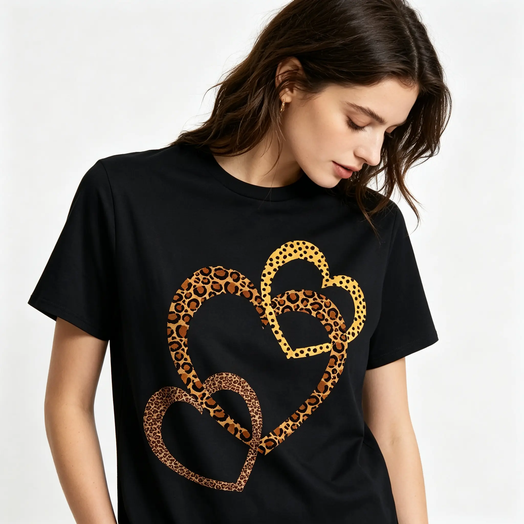 Hearts Love Leopard Cheetah Animal Print Graphic Unisex Tee | All-Season Breathable Top