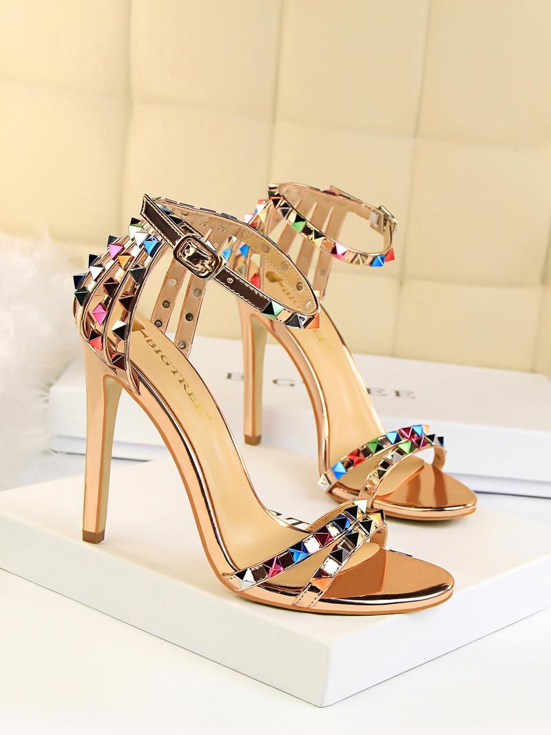 Women's Fashionable Studded Decor Stiletto Heels, Valentine's Gifts for Her, Elegant Heeled Sandals for Party, Banquet, Fashionable Shoes for Daily Wear, Strapy Sandal