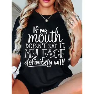 Women's casual T-shirt, printed with the eye-catching slogan "If you don't speak, talk to yourself", crew neck short-sleeved top, suitable for daily wear, versatile gifts | lively printed T-shirt | comfortable version