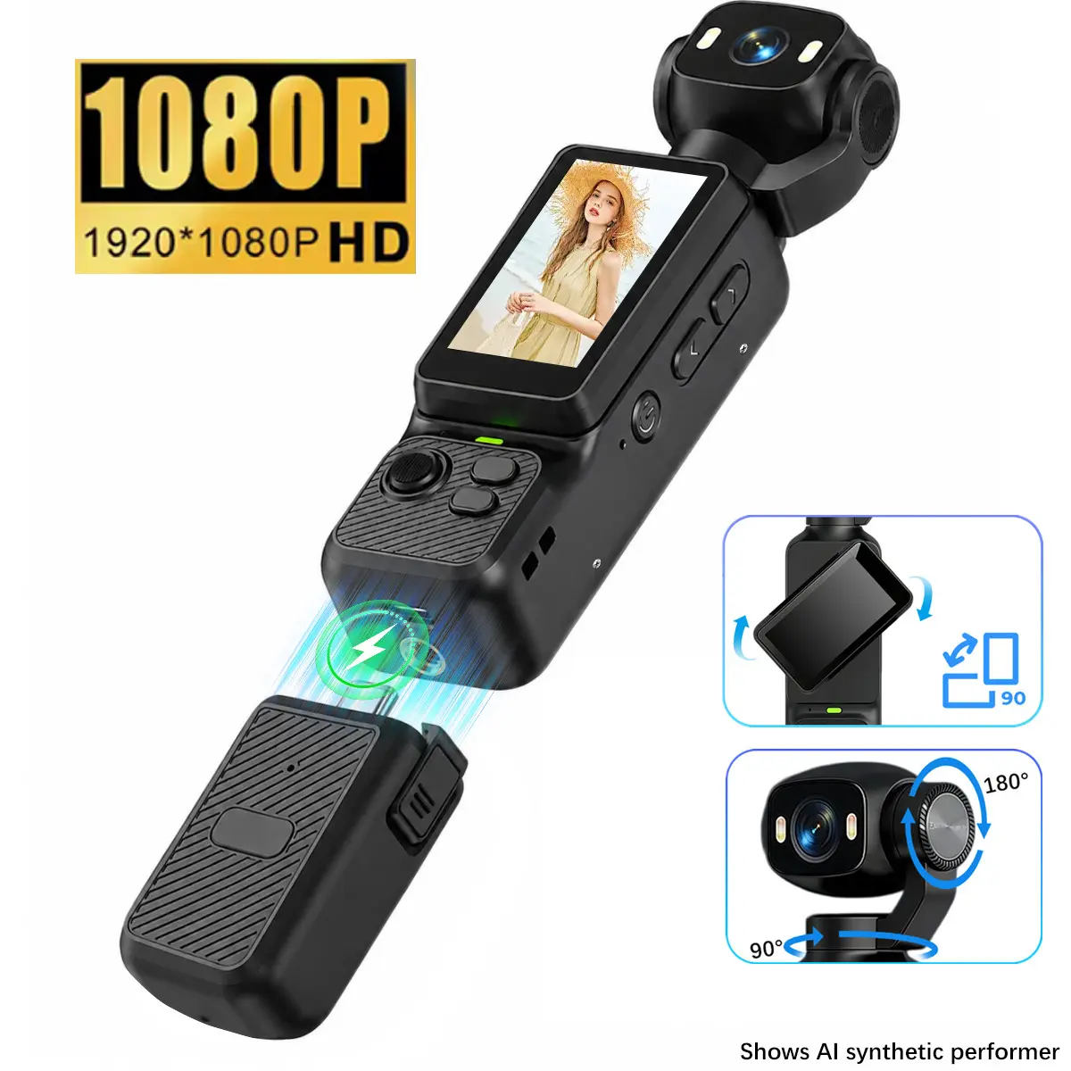 Pocket Vlogging Camera with LED Night Vision light,Portable Camera with Rotating screen,HD Handheld Camera,Video Camcorder,Portable WiFi Vlogging Camera with 1GB/32GB Card,Summer Gifts