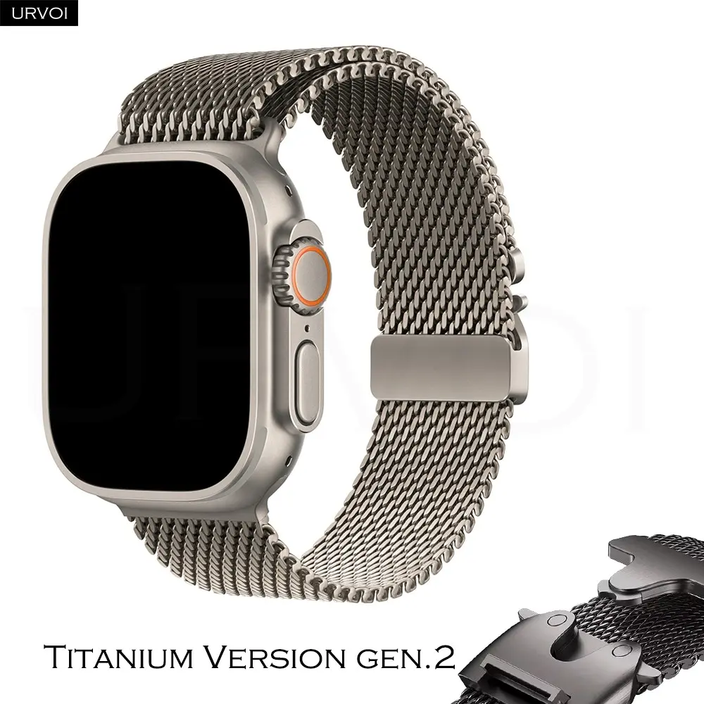 URVOI Titanium Milanese loop for Apple Watch Ultra 3 2 1 Natural Black band DLC coating mesh strap parachute buckle gen.2