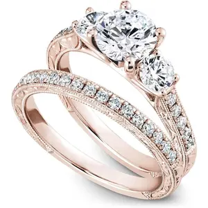 3 Stone Moissanite Wedding Ring Set 925 Sterling Silver Round Cut Engagement Bridal Rings for Women D Color VVS1 Promise Wedding Gifts