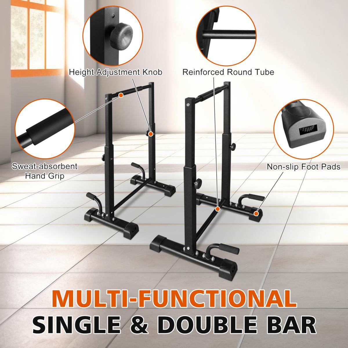 [Fahuac] Dip Bar Station Set, 6 Level Adjustable Pull Up Bars, 1200 lbs Heavy Duty Parallettes Bars, Dip Station with Extra Push Up Handles, Non-Slip Rubber Feet for Home Gym