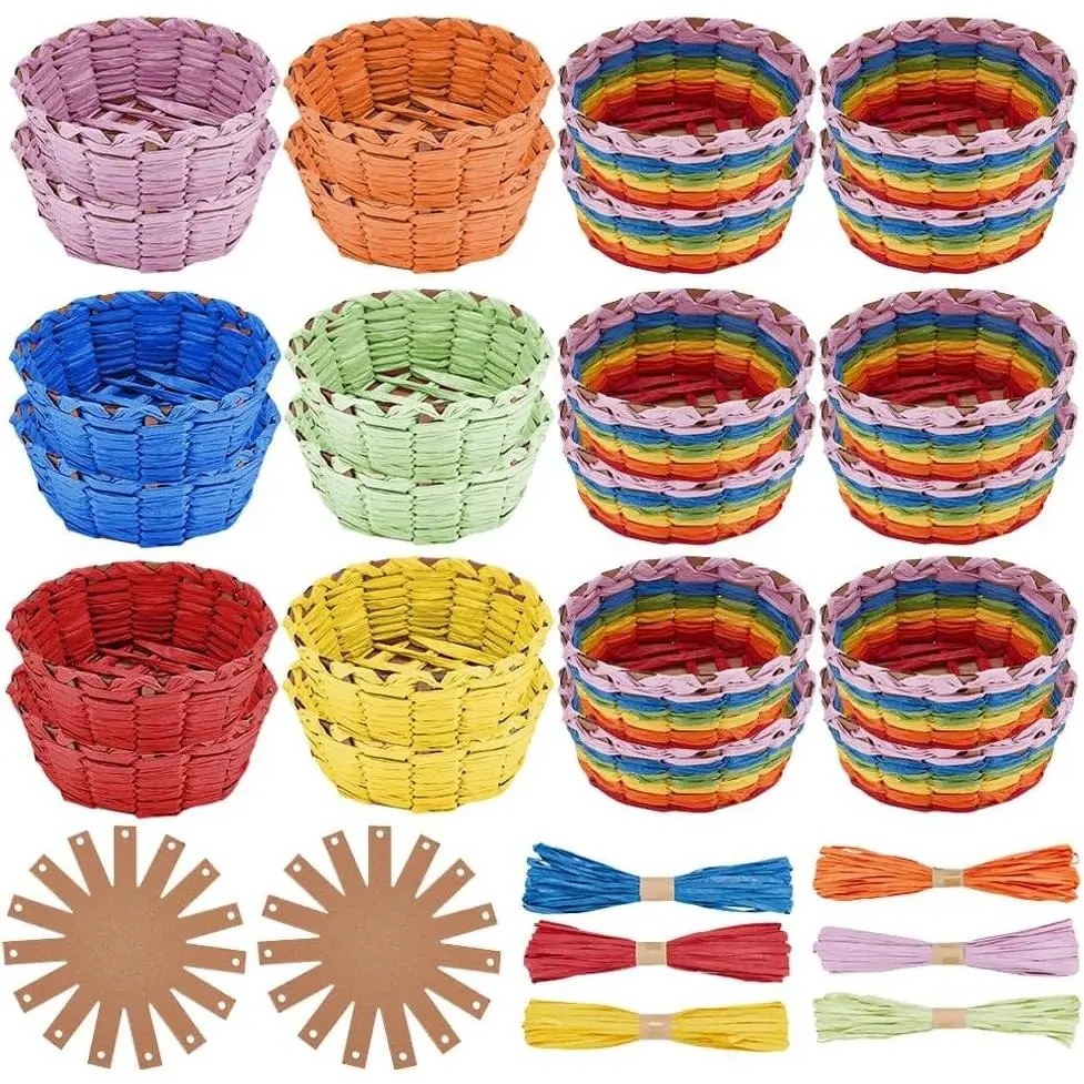 24 Set Basket Weaving Kit Creative Woven Bowl Raffia Basket Arts and Crafts Projects with Video Tutorials Basket Making Kit for Easter Eggs Gifts