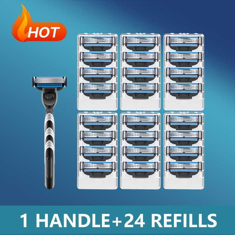 Manual Razor Holder & Blade Refills Set, 1 Set Handheld Razor Holder with Blade Replacement Heads, Men's Care Shaving Tool for Daily Use, Trending Products, Christmas Gift