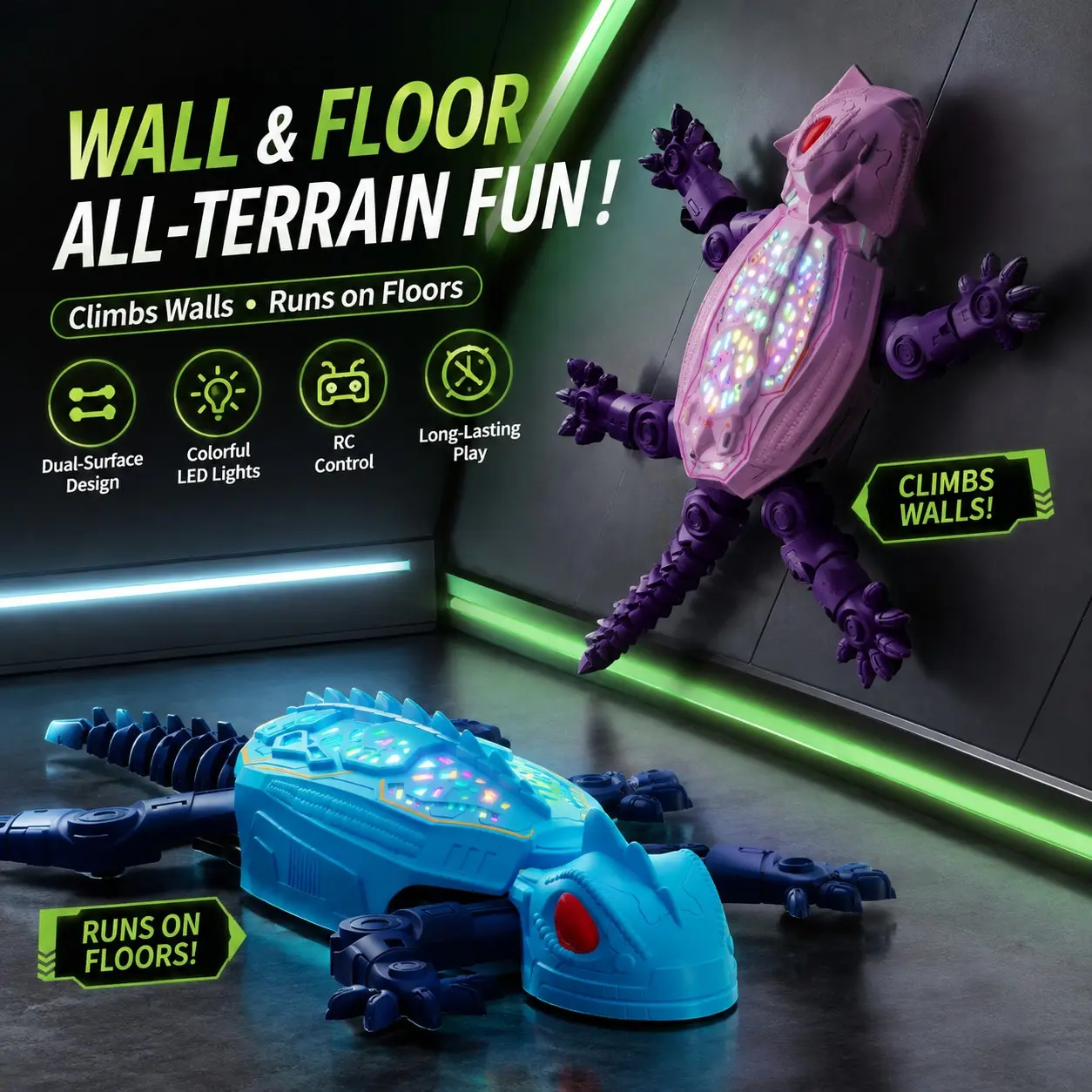 Wall Climbing Robot Toy, Remote Control Wall Crawling Gecko with Cool Lights, Fun Prank Toy, Kids Gift for Boys Girls, Christmas Birthday Present