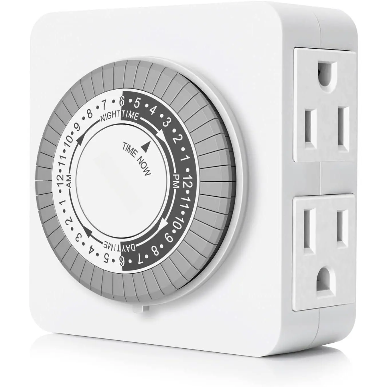 Mechanical Timer Outlet with 24-hour Clock, Auto On/Off, Dual Grounded Multi-Outlet Sockets for Indoor Use - Ideal for Lamps, Holiday Lights