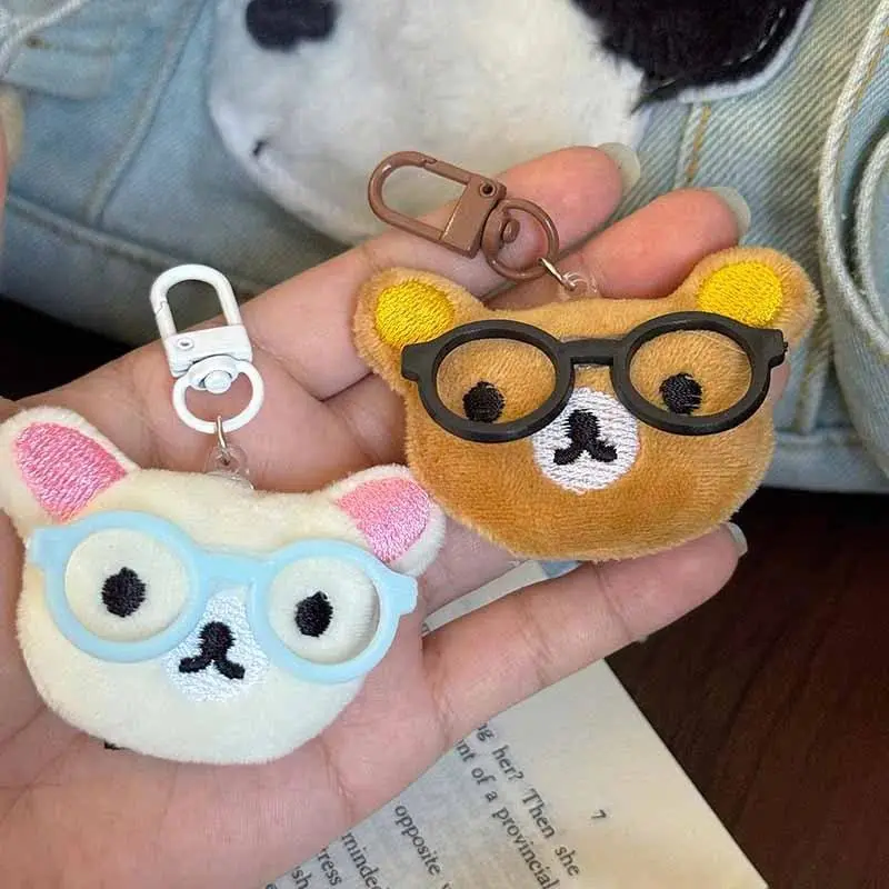 Rilakkuma Kawaii Relaxed Bear Ins Cartoon Keychain Kawaii Plush Bear Rabbit Keychain with Glasses Keychain for Backpack