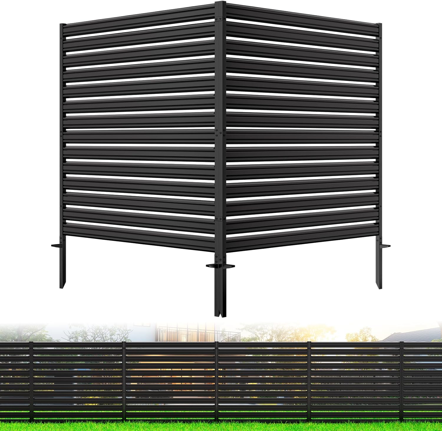 Gaomon 2 Panels No-Dig Metal Privacy Fence Screen, 48" H * 48" W Outdoor Air Conditioner Fence, Rustproof AC Unit Cover to Hide Trash Bins, Pool Equipment Enclosure, Decorative Garden, Patio & Backyard