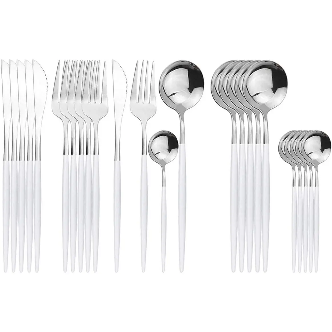 24-Piece Stainless Steel Silverware Flatware Set, Service for 6, Mirror Polished White Handle Cutlery Set with Knife Fork Spoon, Dishwasher Safe for Home & Restaurant