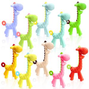 Silicone Giraffe Baby Teether Toy with Storage Case, for 3 Months Above Infant Sore Gums Pain Relief and Baby Shower, Baby Teething Toys (Yellow)
