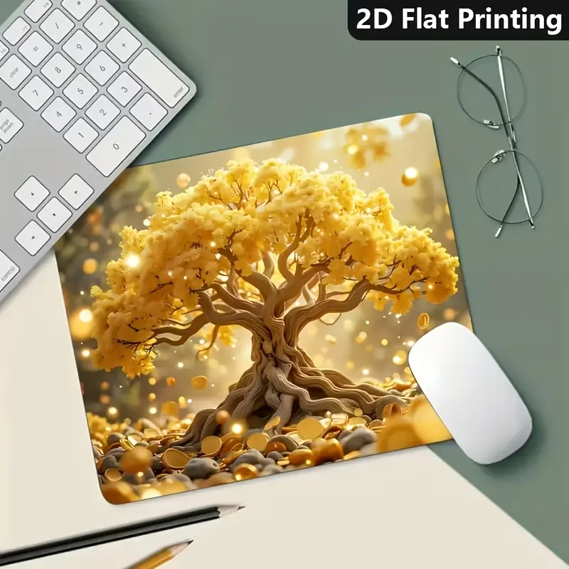Golden Tree Coins And Luminous Mouse Pads, Additions for Laptops And Computer Desktops - Suitable for Office And Home Use, Non-Slip Desktop Mouse Pads, Gaming Setups, Aesthetic Workspaces