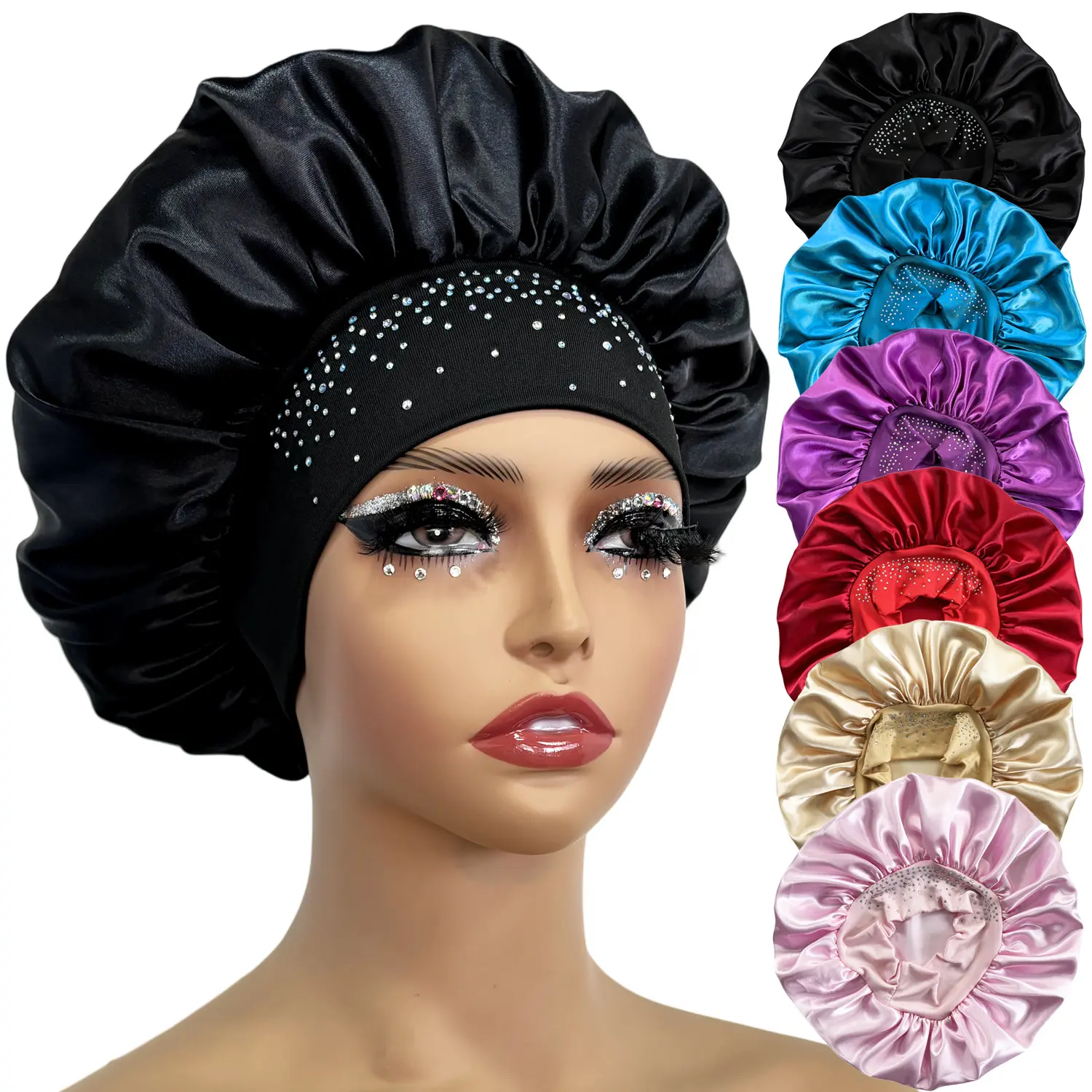 Satin Sleep Bonnet for Women, European Style Wide Band Hair Cap for Protective Hair Care, Sleeping, and Outdoor Use, European Look, Imitation Silk Satin, Single Cap, Adult, Solid, Bath, Haircare, Sleeping Use