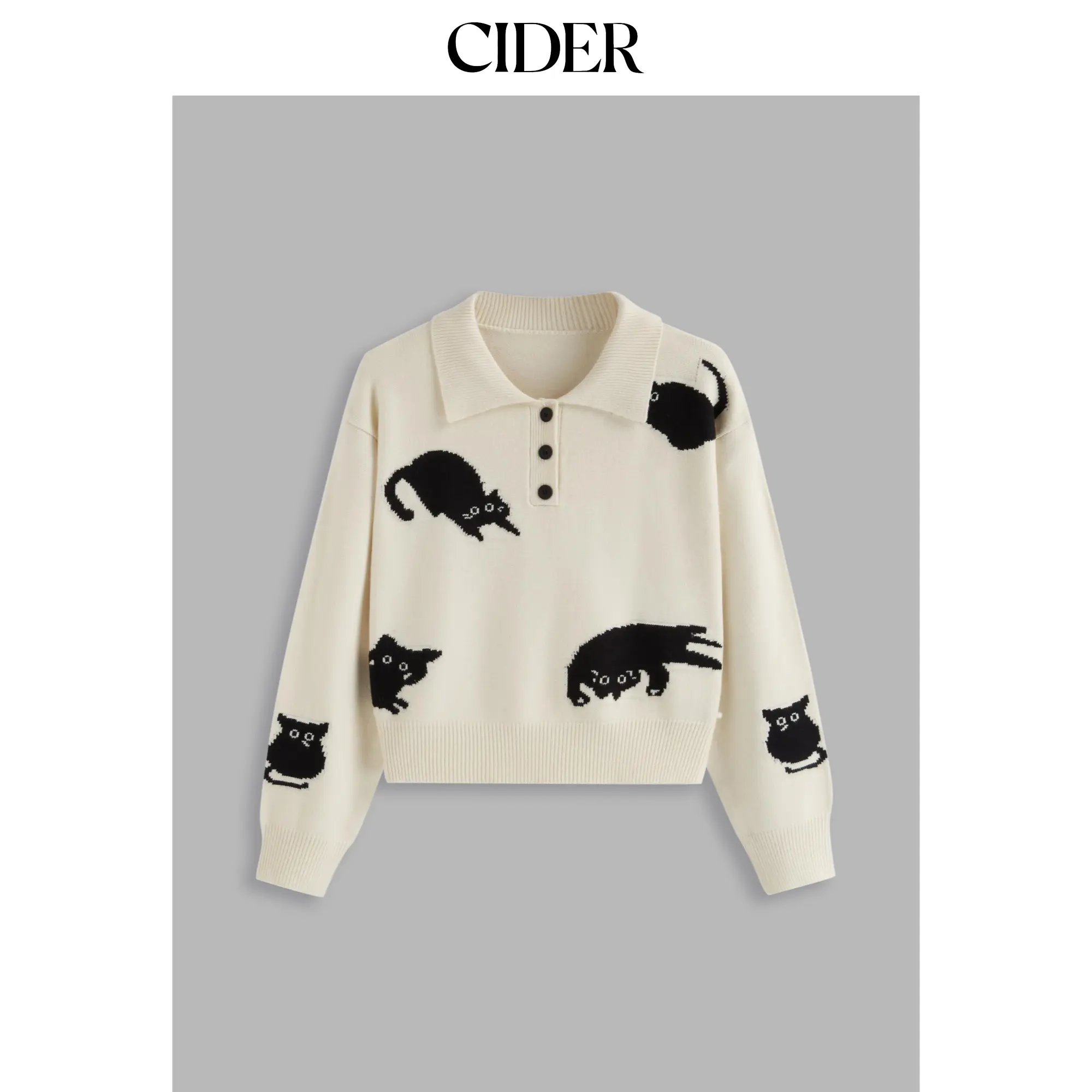Cider [size 12/14-24] Knit Polo Cat Long Sleeve Top SohoChic